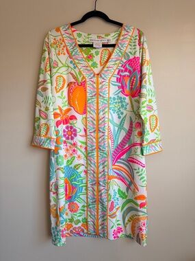 Gretchen Scott Dress 3/4 Sleeve Colorful Tropical Floral Hummingbird Medium M